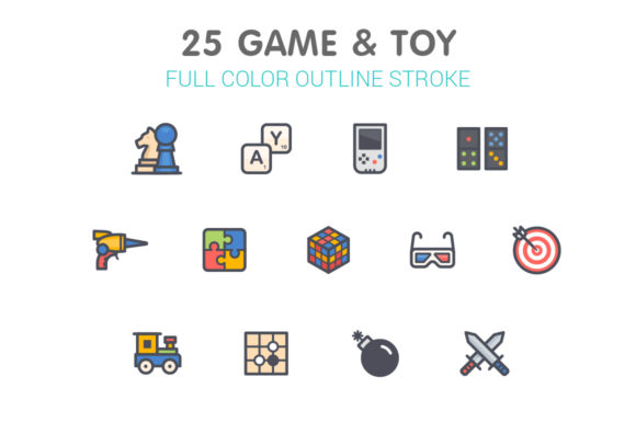 Game Toy Color Icon Set for Versatile Design Projects