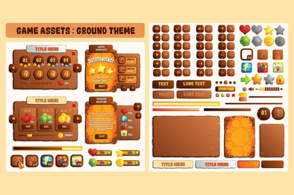Ground Rock Game UI Assets for Mobile Development