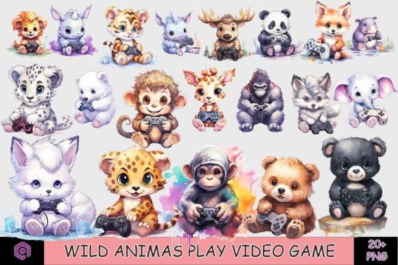 Wild Animals Play Video Game Clipart: Creative Resources for Design Enthusiasts